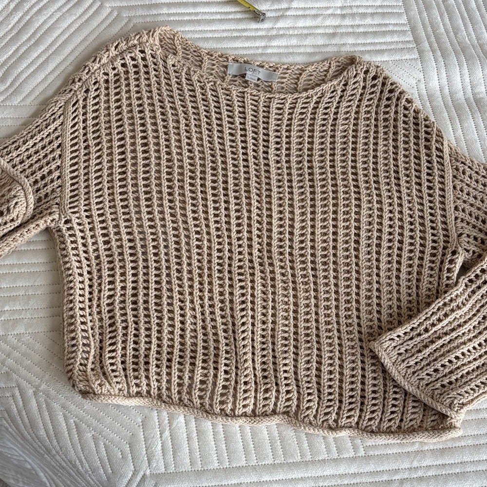 LOFT Textured Cream Knit Sweater